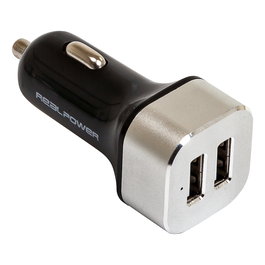 RealPower Cargador de Coche 2400mA 2 Puertos USB, 5V, Negro/Plata, Modelo 176635