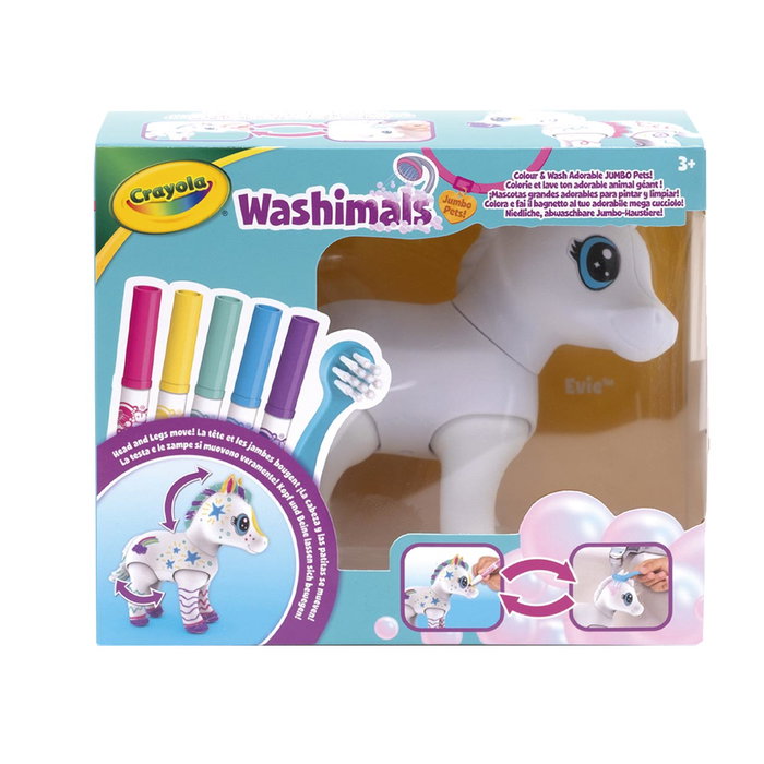 Crayola Washimals Jumbo Pets La Gran Pony Evie 74-2031 Juguete de Colorear para Niños con Rotuladores Lavables Incluidos
