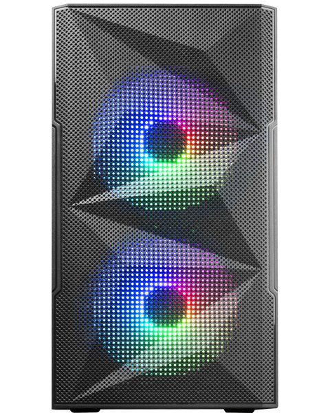 Mars Gaming MC-ME Caja Gaming Minitorre, Factor MicroATX/Mini-ITX, Front Panel Mesh Geométrico, Ventana Lateral Cristal Templado, Incluye 2 Ventiladores RGB 120mm, Negro