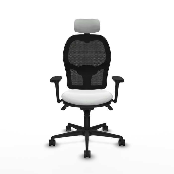 PIQUERAS Y CRESPO Silla de oficina Jorquera con mecanismo Sincro, tela blanca y malla negra PIQUERAS Y CRESPO Silla de oficina Jorquera con mecanismo Sincro, tela blanca y malla negra