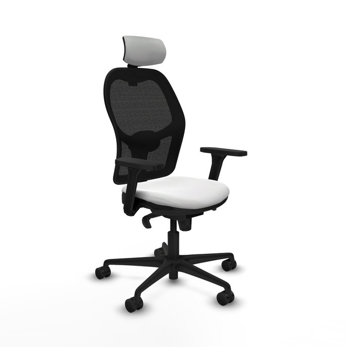 PIQUERAS Y CRESPO Silla de oficina Jorquera con mecanismo Sincro, tela blanca y malla negra PIQUERAS Y CRESPO Silla de oficina Jorquera con mecanismo Sincro, tela blanca y malla negra