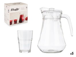 Vivalto Set 5Pcs Jarra y Vasos para Refresco, Vidrio y Plástico, Transparente, Jarra 1.3L + Vasos 270ml, Dimensiones: 22 x 22.5 x 15.5 cm (Set de 4)