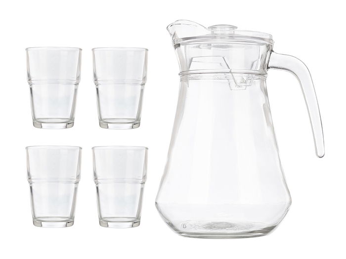 Vivalto Set 5Pcs Jarra y Vasos para Refresco, Vidrio y Plástico, Transparente, Jarra 1.3L + Vasos 270ml, Dimensiones: 22 x 22.5 x 15.5 cm (Set de 4) Vivalto Set 5Pcs Jarra y Vasos para Refresco, Vidrio y Plástico, Transparente, Jarra 1.3L + Vasos 270ml, Dimensiones: 22 x 22.5 x 15.5 cm (Set de 4)