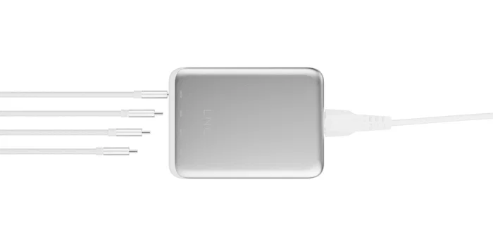 LINQ LQDC240 Cargador de escritorio 4 puertos USB-C PD 3.1 240W GaN2, carga simultánea MacBook Pro/Air, 140W por puerto, diseño aluminio, Universal