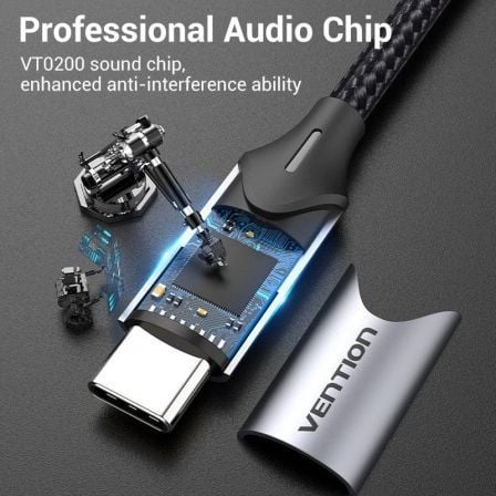 Vention BGNHY Cable Conversor USB Tipo-C Macho a 2x Jack 3.5mm Hembra 30cm Gris para Audio y Micrófono