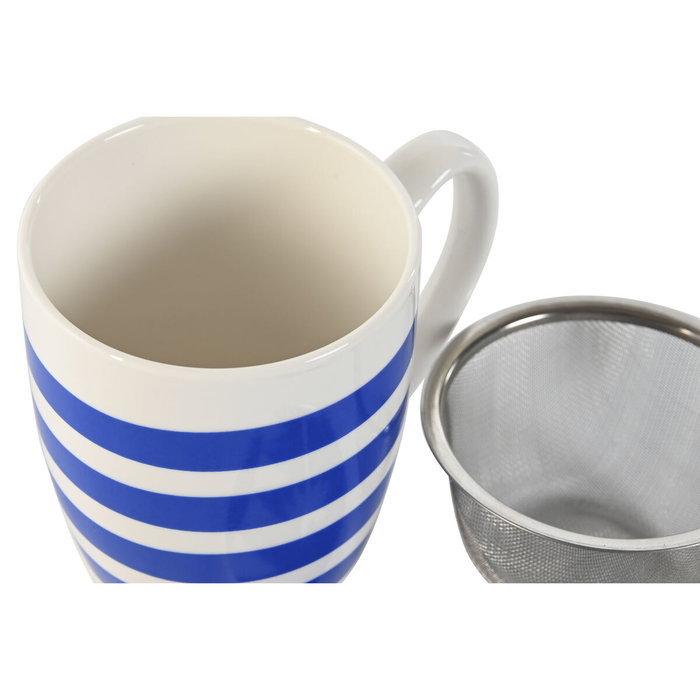 DKD Home Decor Set de 4 Tazas de Porcelana para Infusiones, Azul y Rojo, 380 ml