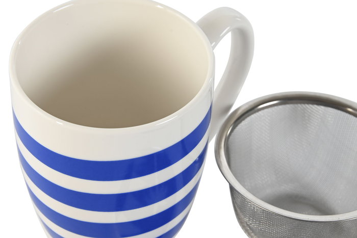 DKD Home Decor Taza para Infusiones Boho Porcelana y Acero Inoxidable Azul Rojo 9 x 11 x 12 cm 380ml (4 Unidades)