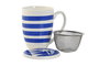 DKD Home Decor Taza para Infusiones Boho Porcelana y Acero Inoxidable Azul Rojo 9 x 11 x 12 cm 380ml (4 Unidades)