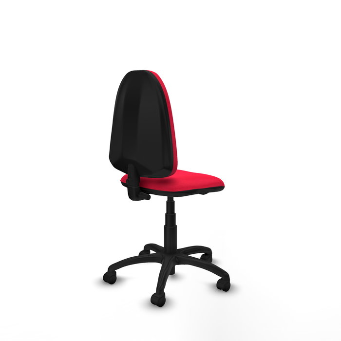Silla de oficina Aýna con mecanismo Contacto permanente básico tapizada con Tela color Rojo. Equipada con Base poliamida negra, Sin brazos y Ruedas de nailon 50 mm