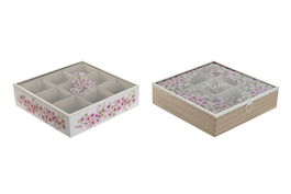 DKD Home Decor Caja Infusiones Romántico Rosa Blanco MDF/Cristal/Metal 2 Unidades 24 x 6.5 x 24 cm