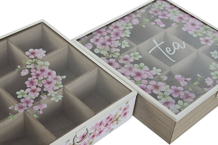 DKD Home Decor Caja Infusiones Romántico Rosa Blanco MDF/Cristal/Metal 2 Unidades 24 x 6.5 x 24 cm