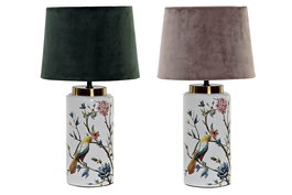 DKD Home Decor Lámpara Sobremesa Chic Verde Turquesa Pájaro Metal Poliéster Velvet Pantalla 28 x 50 x 28 cm (4 Unidades)