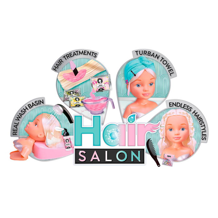 Famosa Nancy NACB3000 Busto Peluquería Rubia, Lava y Peina su Cabello con Accesorios, Muñeca para Niñas +3 Años