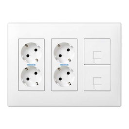 Simon Caja 500 cima con 4 Schuko + 2 RJ45, Superficie o Empotrar Blanca