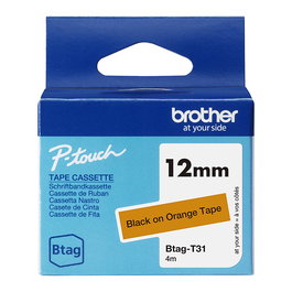 Brother BTAG-T31 Cinta Etiquetas 12 mm x 4 m Negro/Naranja para P-touch PT-N10, PT-N20, PT-N25BT