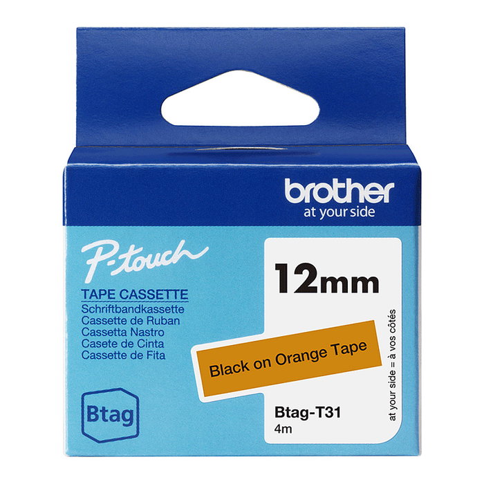 Brother Btag-T31 Cinta mecanográfico Negro sobre naranja 12 mm x 4 m Brother Btag-T31 Cinta mecanográfico Negro sobre naranja 12 mm x 4 m