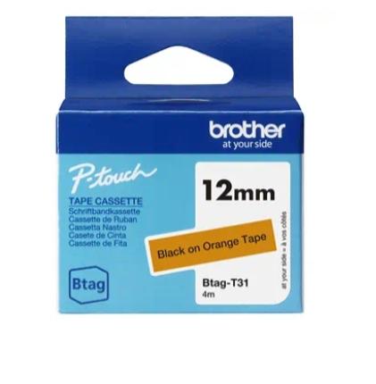Brother Btag T31 Cinta de 12 mm x 4 m Negro sobre naranja
