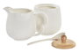 DKD Home Decor Set de 3 Azucareros de Porcelana y Bambú Blanco y Natural