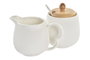 DKD Home Decor Set de 3 Azucareros de Porcelana y Bambú Blanco y Natural