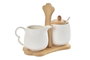 DKD Home Decor Set de 3 Azucareros de Porcelana y Bambú Blanco y Natural