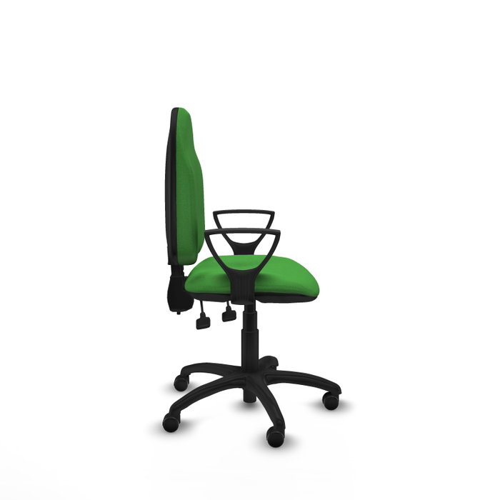 Silla de oficina Algarra con mecanismo Contacto permanente de doble maneta tapizada con Tela color Verde. Equipada con Base poliamida negra, Brazos fijos y Ruedas autofrenantes Silla de oficina Algarra con mecanismo Contacto permanente de doble maneta tapizada con Tela color Verde. Equipada con Base poliamida negra, Brazos fijos y Ruedas autofrenantes