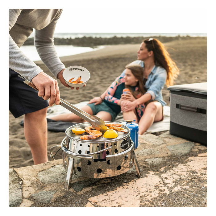Petromax Atago Parrilla de Gas Portátil 3800W, para Propano/Butano, Encendido Piezo, Acero Inoxidable - Ideal para Camping y Exterior