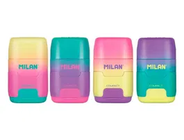 Milan Sacapuntas Compact Sunset Plástico 2 Usos con Goma de Borrar y Depósito Colores Surtidos