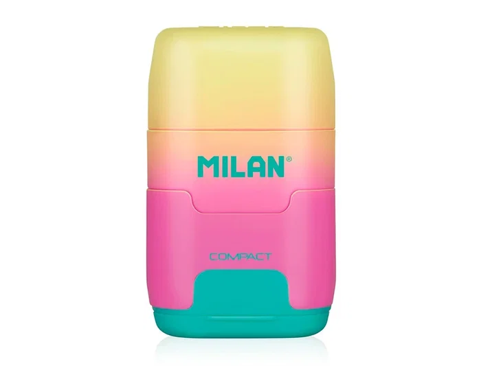 Milan Sacapuntas Compact Sunset Plástico 2 Usos con Goma de Borrar y Depósito Colores Surtidos