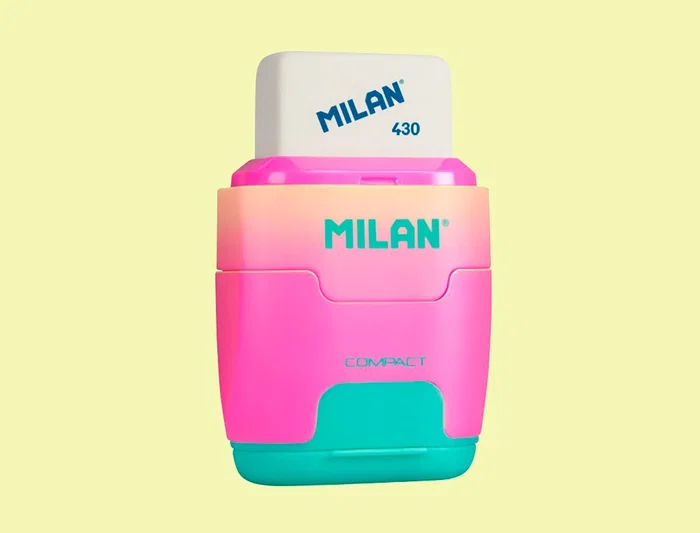 Milan Sacapuntas Compact Sunset Plástico 2 Usos con Goma de Borrar y Depósito Colores Surtidos