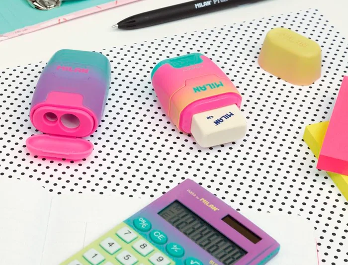Milan Sacapuntas Compact Sunset Plástico 2 Usos con Goma de Borrar y Depósito Colores Surtidos