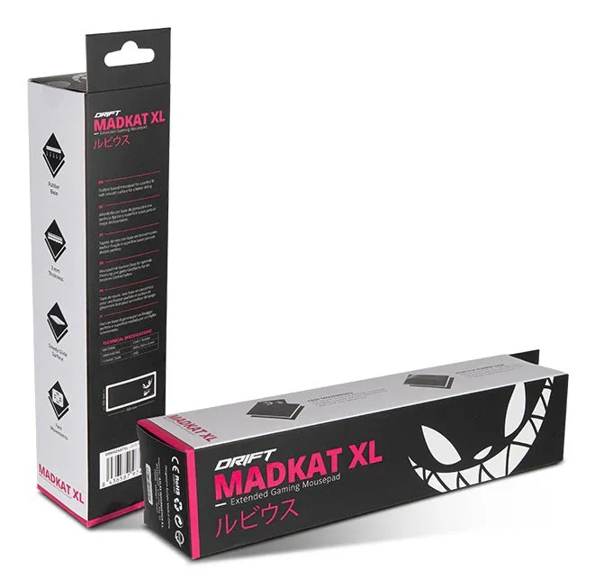 Drift MADKAT XL Alfombrilla de Ratón Gaming RGB - Diseño Rubius, Negro y Blanco, 900 x 350 mm, 3 mm Grosor, Tela Tratada Térmicamente, Base Antideslizante