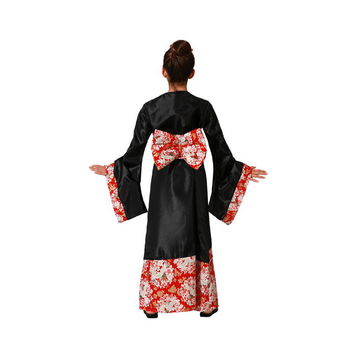 Disfraz Geisha Kimono Rojo Largo con Faja y Lazo para Niña Talla 10-12 Años