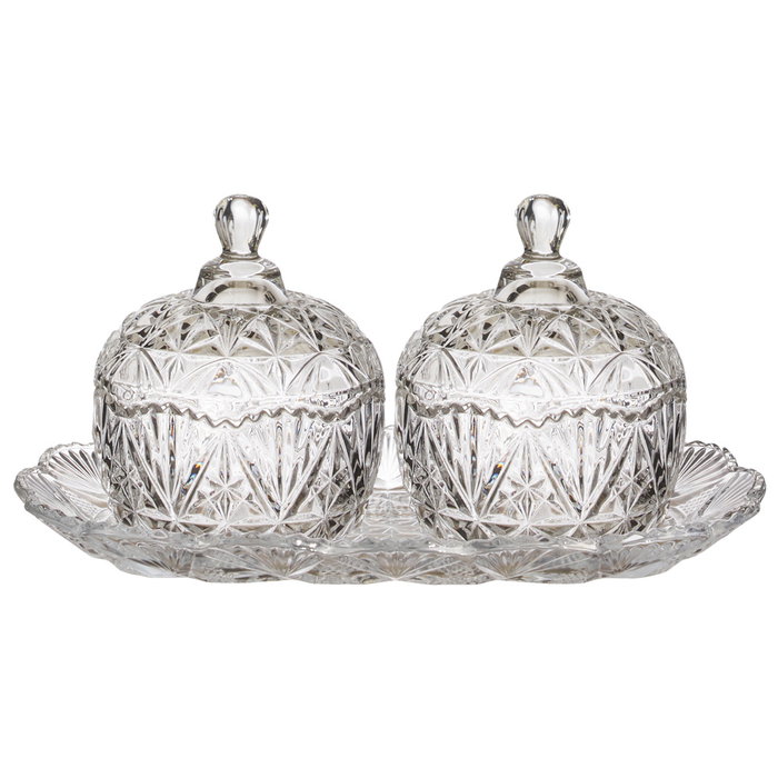 Home Deco Factory Juego de 2 Bomboneras de Vidrio/Cristal con Bandeja