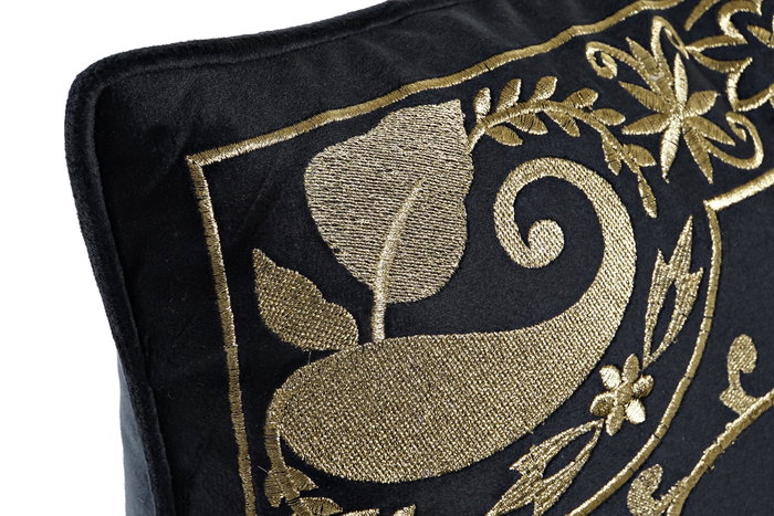 DKD Home Decor Cojín de Poliéster Bordado Negro y Dorado