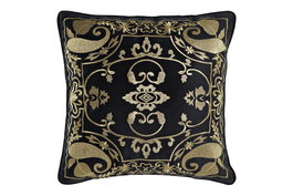 DKD Home Decor Cojín de Poliéster Bordado Negro y Dorado