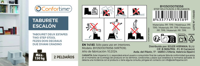 Inde Step Multiusos 2 Peldaños Confortime, Escalón Auxiliar 31.5 cm Ancho x 20.3 cm Alto x 35.1 cm Largo (10 Unidades)