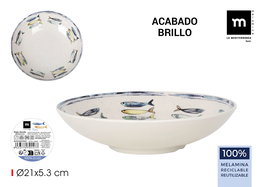 Inde Plato Hondo Melamina Brillo Peixe 21 cm x 5.3 cm Colección La Mediterránea (24 Unidades)