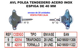AVL Polea Tendedero 10 Inox 40mm Roldana Plast+Tornillo HR08GN
