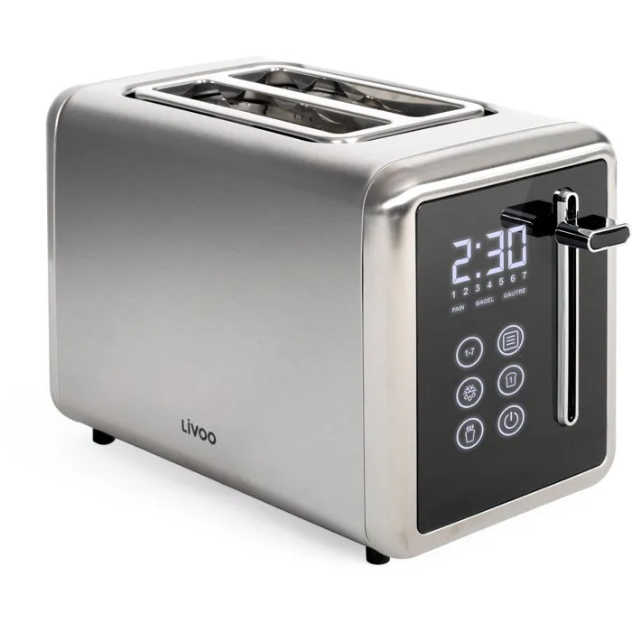 Livoo Tostadora Digital DOD205, 2 Rebanadas, 850 W, Panel de Control Táctil, Gris y Negro