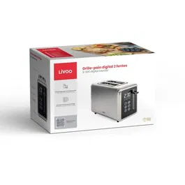 Livoo Tostadora Digital DOD205, 2 Rebanadas, 850 W, Panel de Control Táctil, Gris y Negro