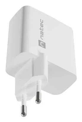 Natec Cargador 65W GaN NUC-2142 con Power Delivery 3.0 y Quick Charge 3.0, 1 Puerto USB-C + 1 Puerto USB-A, Color Blanco, 100-240V