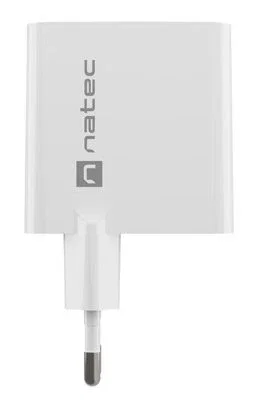 Natec Cargador 65W GaN NUC-2142 con Power Delivery 3.0 y Quick Charge 3.0, 1 Puerto USB-C + 1 Puerto USB-A, Color Blanco, 100-240V