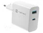 Natec NUC-2142 Cargador GaN de 65 W con 2 Puertos USB, Blanco