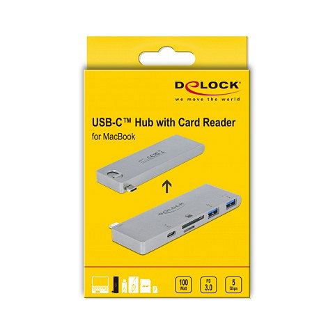 DeLOCK 64078 Hub USB y Lector de Tarjetas para MacBook con PD 3.0 Gris DeLOCK 64078 Hub USB y Lector de Tarjetas para MacBook con PD 3.0 Gris