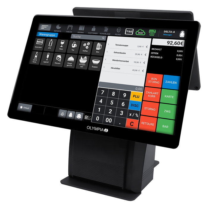 Olympia T215DK Registrierkasse Todo-en-Uno con Display Táctil LCD 15", Android 11, Impresora Térmica Directa, Negro