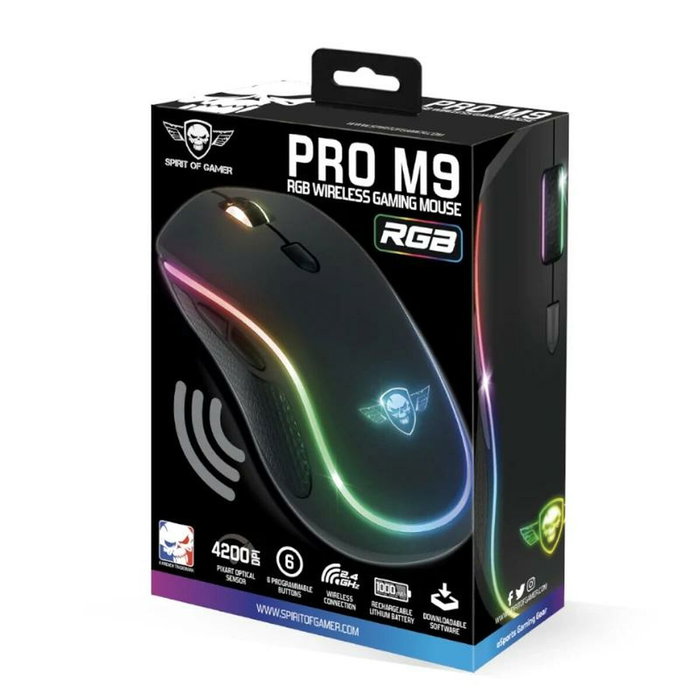 Spirit of Gamer PRO-M9 Ratón Gaming Inalámbrico Negro