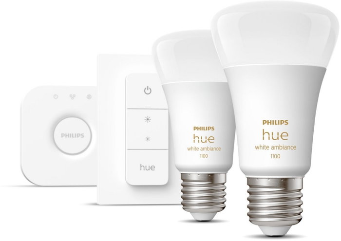 Philips Hue White Ambiance Kit de Inicio con 2 Bombillas E27 y Regulador