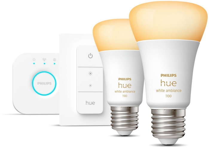 Philips Hue White Ambiance Kit de Inicio con 2 Bombillas E27 y Regulador