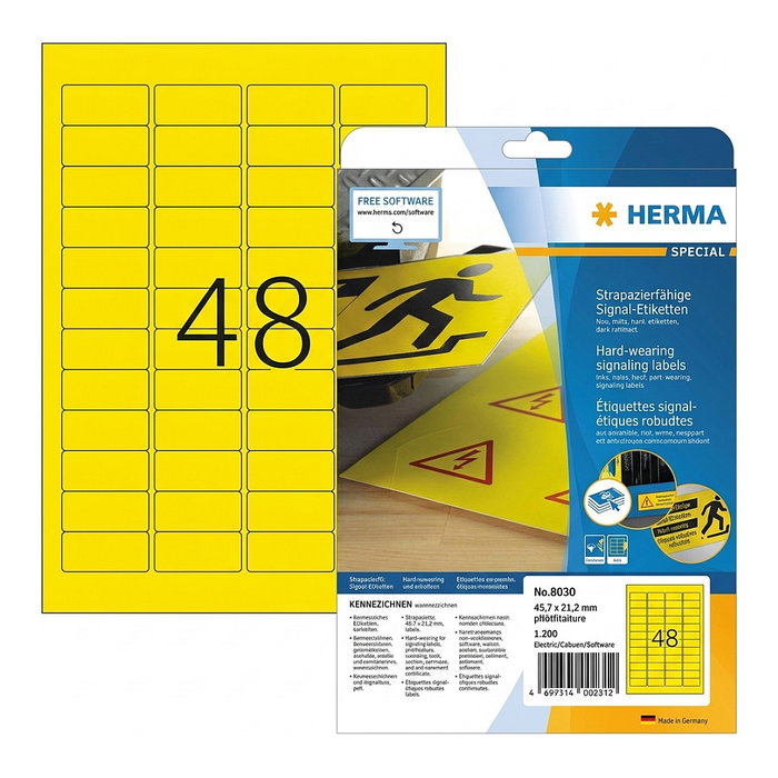 HERMA 8030 Etiquetas Adhesivas A4 45,7x21,2 mm Amarillo Folio Mate 1200 uds HERMA 8030 Etiquetas Adhesivas A4 45,7x21,2 mm Amarillo Folio Mate 1200 uds