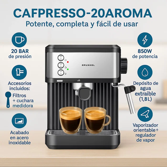 Cafetera expreso grunkel cafpresso-20aroma 850w 20 bares